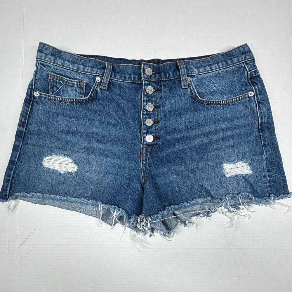 7 For All Mankind High Rise‎ Distressed Denim Shorts 35X2 Cutoffs Button Fly EUC - Picture 9 of 9